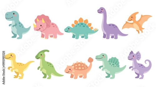 Cute Cartoon Dinosaurs Vector Illustration Flat Style