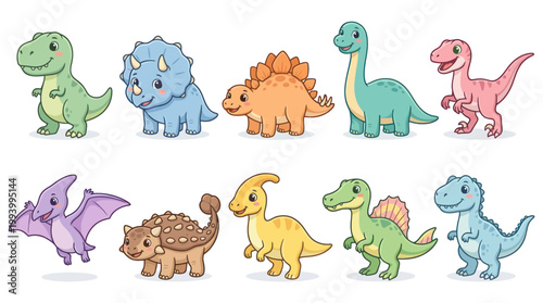 Cute Cartoon Dinosaurs Collection - Vector Illustration