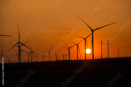 Wind Power Equipment on the Gobi Desert in Xinjiang China