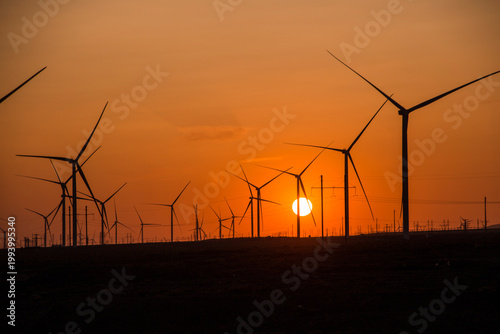 Wind Power Equipment on the Gobi Desert in Xinjiang China