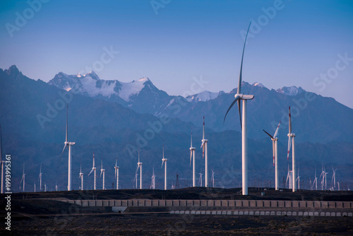 Wind Power Equipment on the Gobi Desert in Xinjiang China