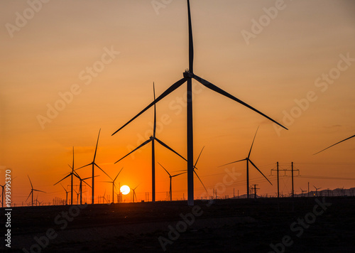 Wind Power Equipment on the Gobi Desert in Xinjiang China