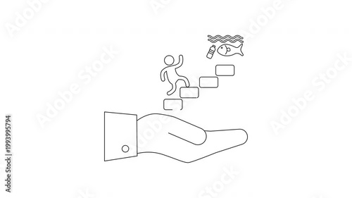 Hand holding a person climbing stairs towards success and money.