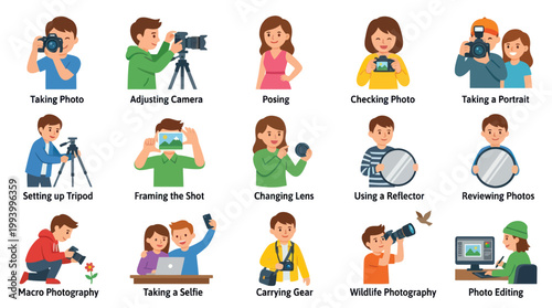 Flat Vector Icons of Photography Actions for Microstock
