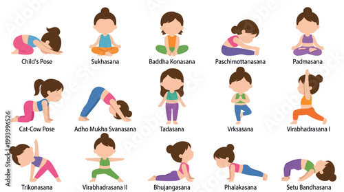 Children Doing Yoga Poses Flat Vector Illustration