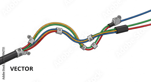 Electrical wiring harness with multiple color wires and connectors.