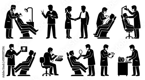 Dental Dentist Patient Procedure Glyph Icons Set - Oral Care and Clinic Pictograms