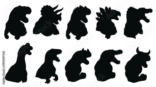 Black Dinosaur Silhouettes Collection, Vector Stock Art