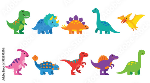 Cute Cartoon Dinosaur Collection Vector - Flat Style Kids Illustration