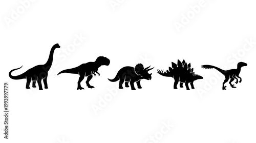 Dinosaur Silhouettes Vector Icons Set - Prehistoric Creatures Glyph Collection