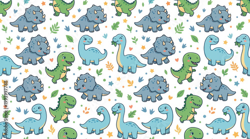 Cute Cartoon Dinosaurs Seamless Pattern Illustration for Kids  Baby Products Background