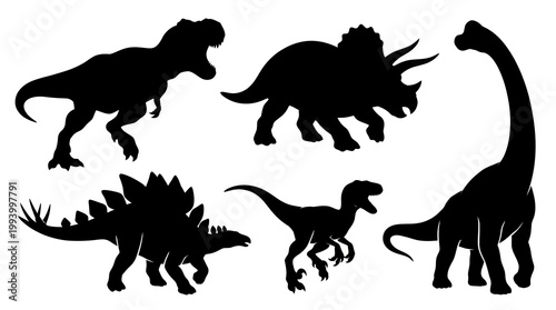 Prehistoric Dinosaurs Silhouettes Set - Black Vector Icons for Kids Education and Entertainment