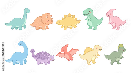 Cute Dinosaur Illustrations Set - Flat Vector Art for Kids