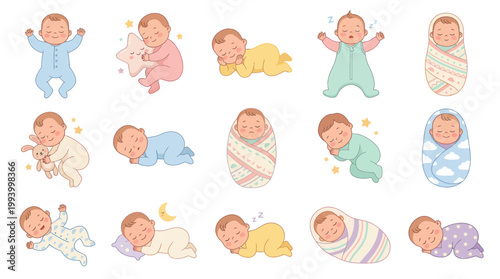 Cute Baby Illustrations: Sleeping, Playing, Newborns, Vector Art