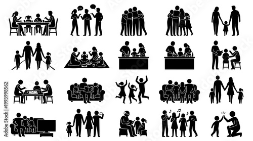 Family and Relationships Lifestyle Black  White Glyph Icons Set
