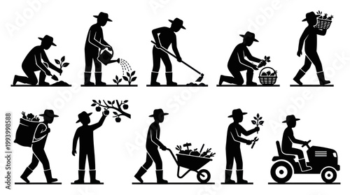 Farming Life Cycle Farmer Agriculture Glyph Icons Set
