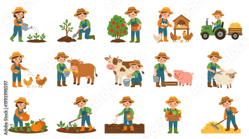 Cute Farm Characters Cartoon Vector Set