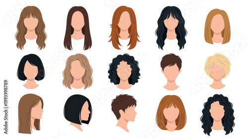 Flat Vector Illustration of Diverse Hairstyles and Haircuts for Women and Men - Beauty  Fashion Avatars