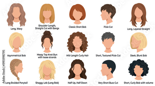 Diverse Hairstyles Collection: Vector Icons for Beauty and Fashion Industry