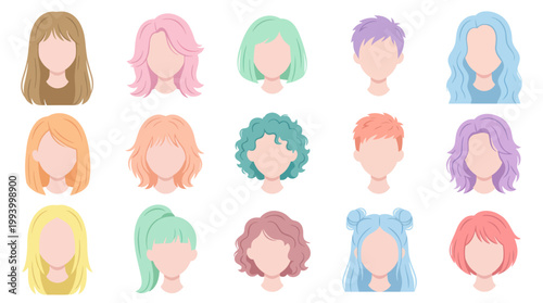 Flat Style People Avatars: Diverse Hairstyles for Beauty, Fashion  User Profiles
