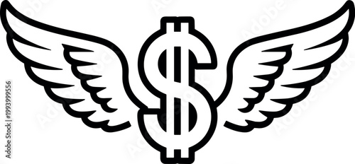 vector illustration of a dollar sign with wings representing financial freedom or growth