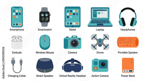 Flat Design Icons of Modern Technology Gadgets, Vector Icons