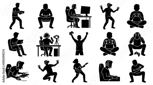 Black and White Silhouettes of Gamers and Streamers Playing Video Games