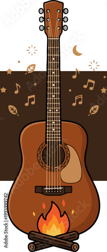 Burning Acoustic Guitar on Stand.