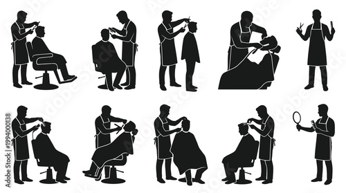 Barbershop Haircut  Styling Services Silhouettes Vector Icons Collection