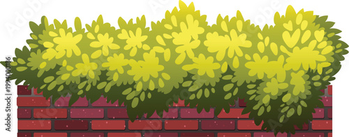 Greenery Oasis: A vibrant, verdant hedge elegantly spills over a sturdy brick wall, a striking contrast of nature and construction.