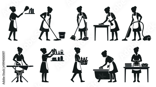 Housekeeping Icons: Cleaning, Ironing, Moping, Vacuuming, Dusting, Laundry