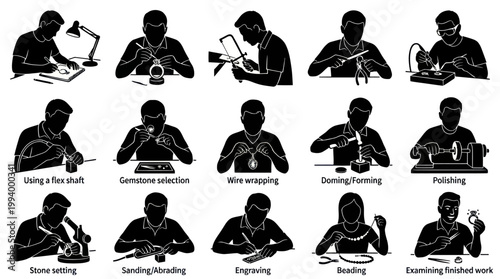 Black and White Silhouettes of Jewelry Making Techniques