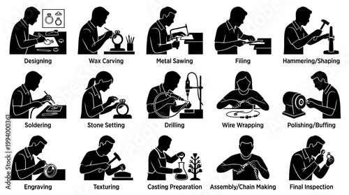 Jewelry Making Process Black and White Icons