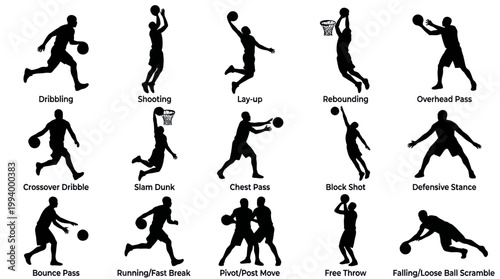 Basketball Players Silhouettes Vector Set - Sports Actions  Poses Glyphs