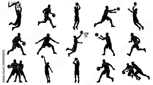 Basketball Player Silhouettes Set - Dynamic Sports Action