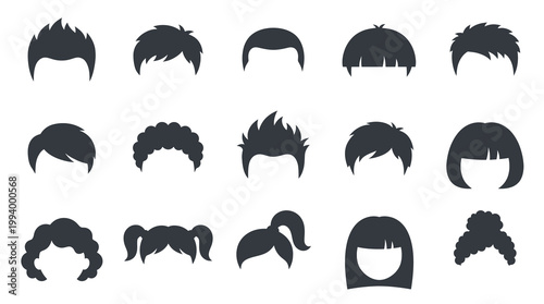 Diverse Hairstyles Icons: Glyph Vector Set for Beauty  Fashion
