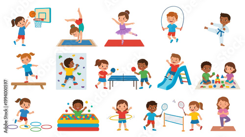 Flat Vector Illustration of Kids Playing Sports  Physical Education Activities