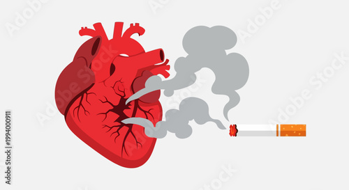 Heart Damage Smoking Concept Flat Vector Illustration