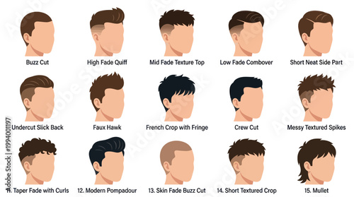 Men's Hairstyles Chart: Illustrated Styles for Modern Gentlemen