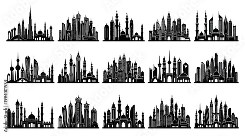 Iconic Middle Eastern City Skylines Vector Silhouette Collection for Architecture  Travel