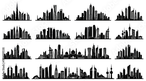 Middle Eastern City Skylines Vector Silhouette - Architecture  Urban Development Icons