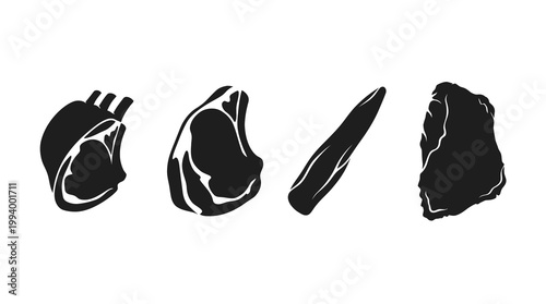 Food Industry Glyph Icons: Various Meat Cuts  Butchery Silhouettes