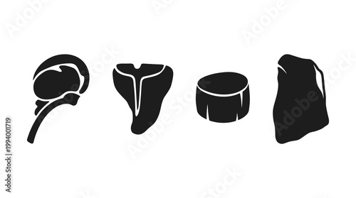 Black and white icons of meat cuts and food shapes