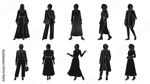 Black  White Glyph Art: Muslim Women Fashion Outfits