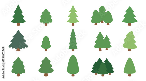 Flat Nature Evergreen Trees Cartoon Vector Set