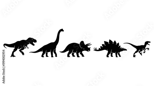 Silhouette of Dinosaurs Evolution, Black  White Vector Art