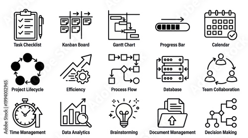 Business Icons - Line Art Vector Set for Project Management and Workflow