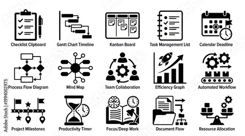 Glyph Project Management  Business Icons for Workflow, Planning, Productivity  Tasks