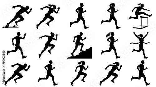 Running Silhouettes: Athletes in Motion, Track  Field, Vector Art