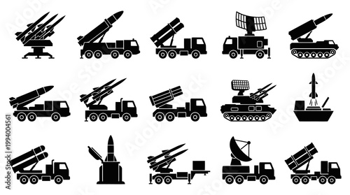 Military Rocket Launcher Icons - Black  White Vector Art